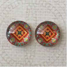 12mm Art Glass Backed Cabochons - Turkish Design 10 - Per Pair