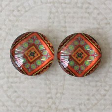 12mm Art Glass Backed Cabochons - Turkish Design 9 - Per Pair