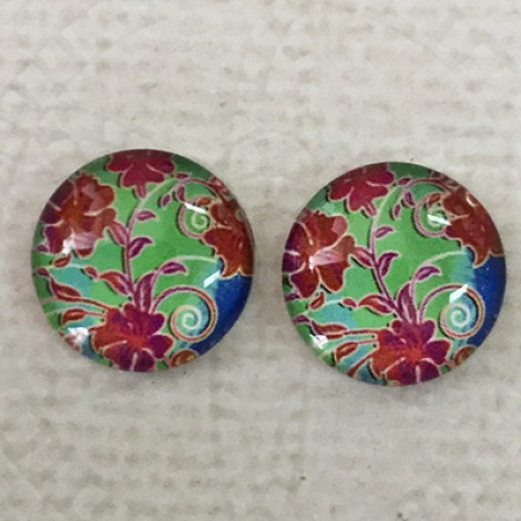 12mm Art Glass Backed Cabochons - Tie Dye Flowers Design 2 - Per Pair 12mm Art Glass Backed Cabochons - Tie Dye Flowers Design 2 - Per Pair