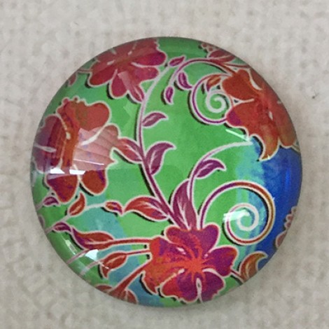 25mm Art Glass Backed Cabochons - Tie Dye Flowers 2 - Each