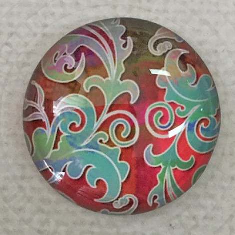 25mm Art Glass Backed Cabochons - Tie Dye Flowers 4 - Each