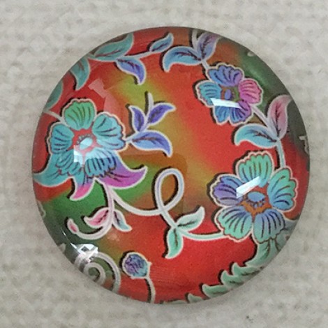 25mm Art Glass Backed Cabochons - Tie Dye Flowers 5 - Each