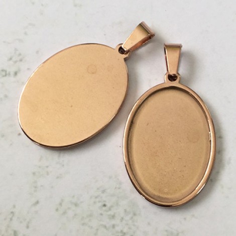 18x25mm ID Oval Rose Gold Stainless Steel Bezel Pendant Setting - Each