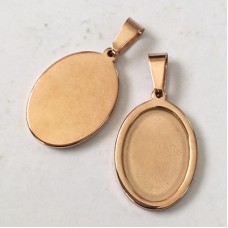 13x18mm ID Rose Gold Stainless Steel Oval Cabochon Pendant Setting with Bail