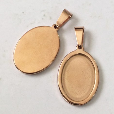 13x18mm ID Rose Gold Stainless Steel Oval Cabochon Pendant Setting with Bail - Each