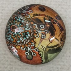 25mm Art Glass Backed Cabochons - Steampunk Clocks Design 10 - Each