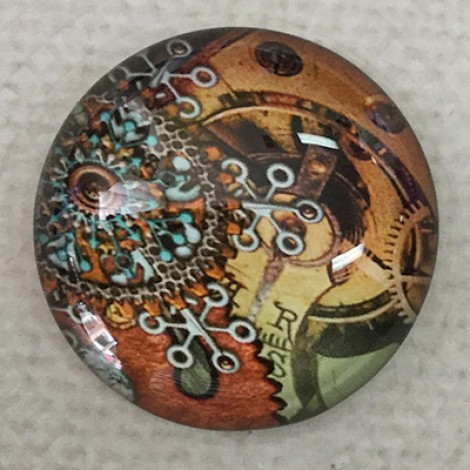 25mm Art Glass Backed Cabochons - Steampunk Clocks Design 10 - Each 25mm Art Glass Backed Cabochons - Steampunk Clocks Design 10 - Each