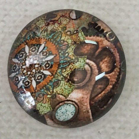 25mm Art Glass Backed Cabochons - Steampunk Clocks Design 11 - Each 25mm Art Glass Backed Cabochons - Steampunk Clocks Design 11 - Each