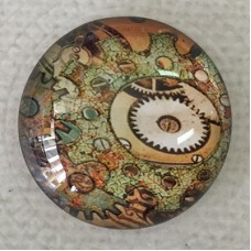 25mm Art Glass Backed Cabochons - Steampunk Clocks Design 12 - Each