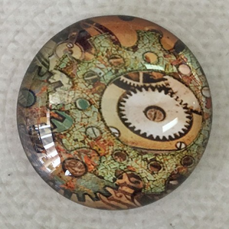 25mm Art Glass Backed Cabochons - Steampunk Clocks Design 12 - Each 25mm Art Glass Backed Cabochons - Steampunk Clocks Design 12 - Each