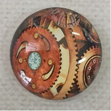 25mm Art Glass Backed Cabochons - Steampunk Clocks Design 3 - Each