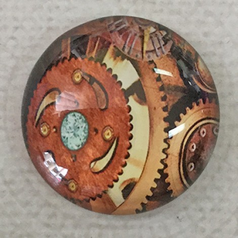 25mm Art Glass Backed Cabochons - Steampunk Clocks Design 3 - Each