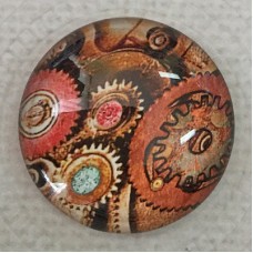 25mm Art Glass Backed Cabochons - Steampunk Clocks Design 4 - Each