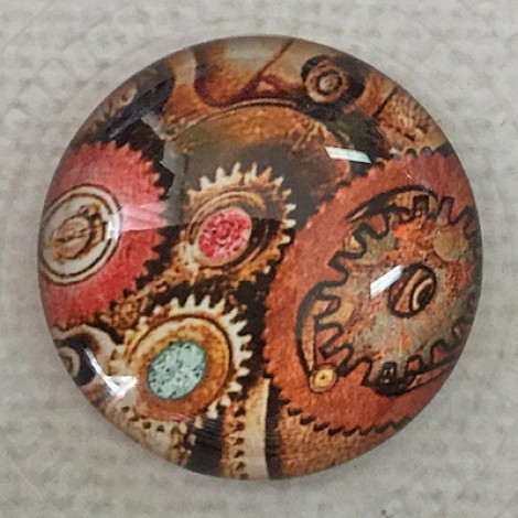 25mm Art Glass Backed Cabochons - Steampunk Clocks Design 4 - Each