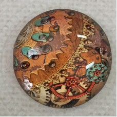 25mm Art Glass Backed Cabochons - Steampunk Clocks Design 6 - Each
