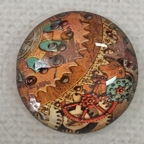 25mm Art Glass Backed Cabochons - Steampunk Clocks Design 6 - Each