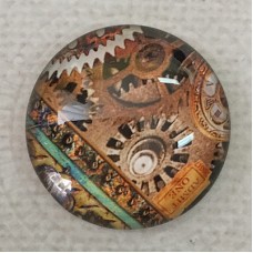 25mm Art Glass Backed Cabochons - Steampunk Clocks Design 7 - Each
