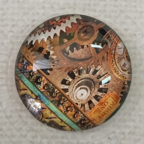 25mm Art Glass Backed Cabochons - Steampunk Clocks Design 7 - Each
