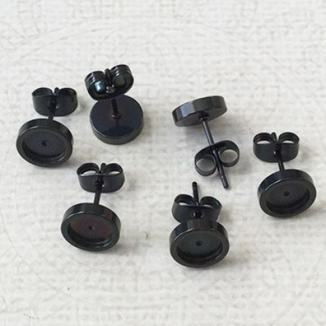 8mm ID 304 High Quality Black Stainless Steel Earpost Cab Settings w-Clutches