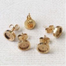 6mm ID 304 High Quality Gold Stainless Steel Earpost Cab Settings w-Clutches