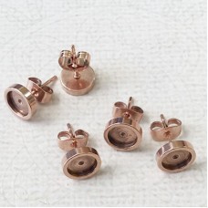 6mm ID 304 High Quality Rose Gold Stainless Steel Earpost Cab Settings w-Clutches