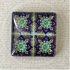25mm Art Glass Backed Square Cabochons - Tile Design 12 - Each