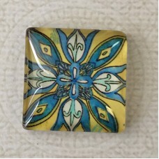 25mm Art Glass Backed Square Cabochons - Tile Design 3 - Each