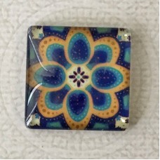 25mm Art Glass Backed Square Cabochons - Tile Design 9 - Each