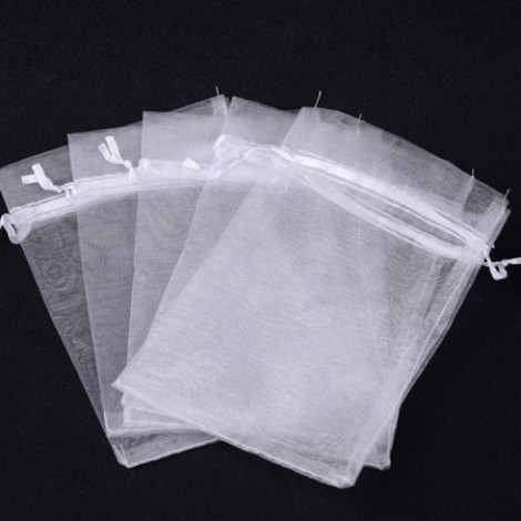 7x9cm - 8x10cm White Medium Organza Drawstring Bags 