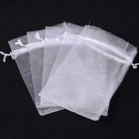 12x10cm White Organza Drawstring Pouches - Pack of 10