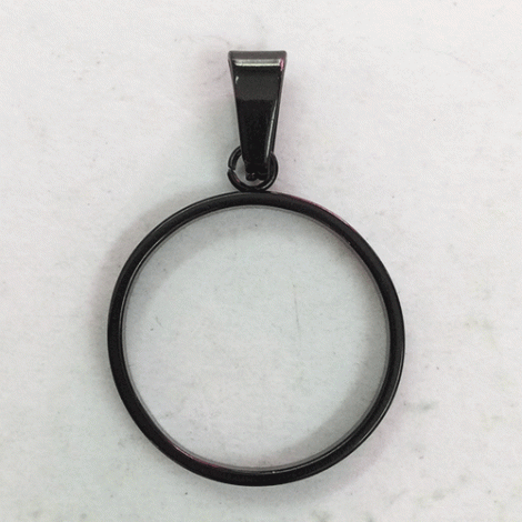 18mm ID Black Plated Stainless Steel Round Open Bezel Pendant Setting