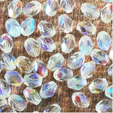 8x6mm Crystal AB Czech Fire Polished Ovals - Pack of 20