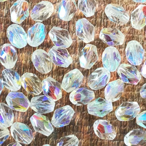 8x6mm Crystal AB Czech Fire Polished Ovals - Pack of 20