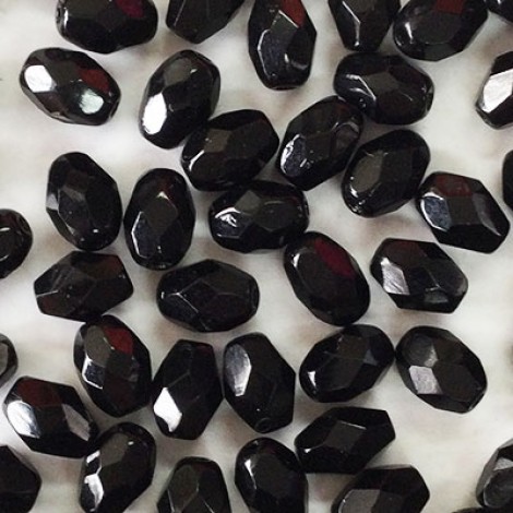 8x6mm Jet Czech Fire Polished Ovals - Pack of 20