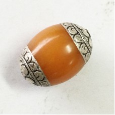 33x22mm Tibetan Style Mila Oval Beads with Sterling Caps
