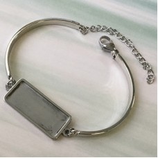 304 Stainless Steel Bracelet with 10x25mm ID Rectangle Cab Setting & Extension Chain