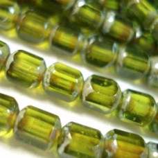 6mm Czech Octagonal Antique Beads - Olivine/Bronze - Pack of 10