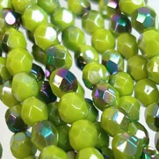 4mm Czech Firepolish Beads - Vitrail Opaque Olive - Pack of 50