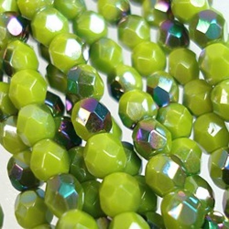 4mm Czech Firepolish Beads - Vitrail Opaque Olive - Pack of 50