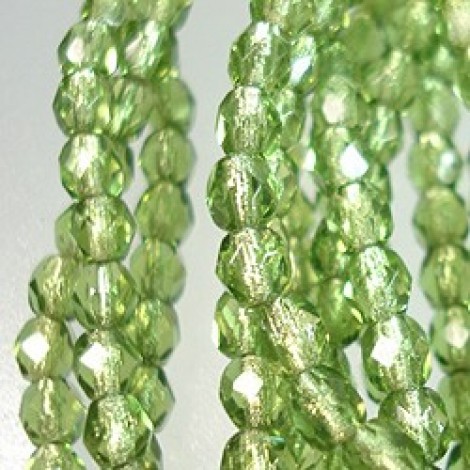 4mm Czech Firepolish Beads - Silver Lined Olivine - Pack of 50