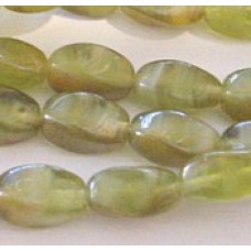 9x6mm Olive Beige Gold Luster Twist Glass Oval Beads