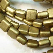 6mm Flat Square Czech Glass Tile Beads - Matte Metallic Aztec Gold - Pack of 20