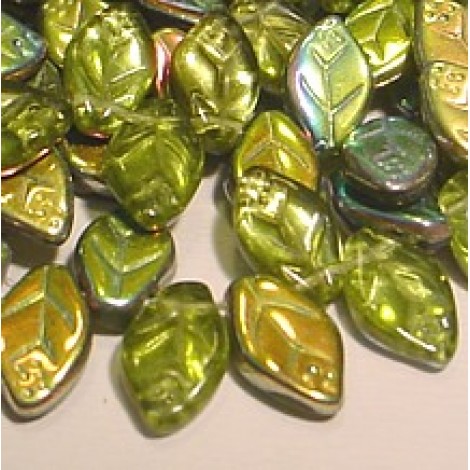 12x7mm Olivine Vitrail Top Drilled Leaf Beads