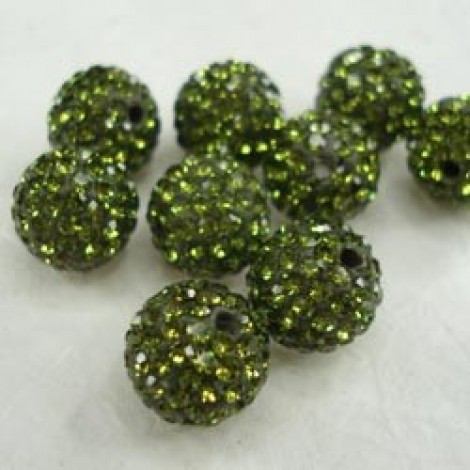 10mm Olive Green Crystal Pave Beads
