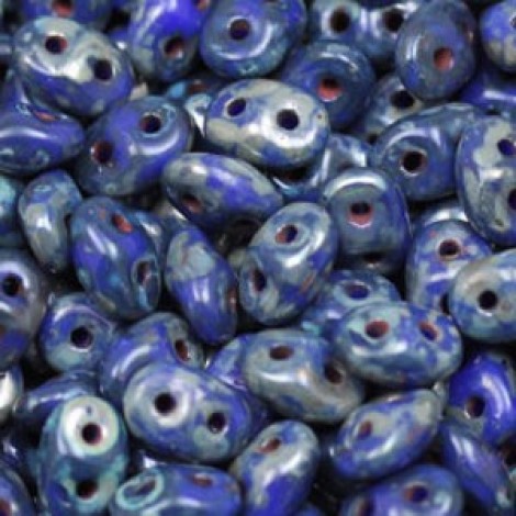 5mm SuperDuo 2-Hole Hole Beads - Opaque Blue Picasso - 22.5gm 5mm SuperDuo 2-Hole Hole Beads - Opaque Blue Picasso - 22.5gm
