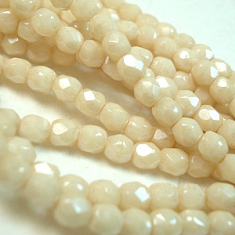 3mm Czech Firepolish Beads - Opaque Lustre Champagne - Pack of 50