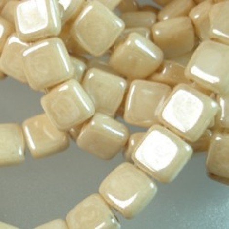 6mm CzechMates 2-Hole Tile Beads - Luster Opaque Champagne - Pack of 20