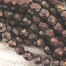 6mm Czech Firepolish Beads - Opaque Red Copper Picasso - Pack of 20