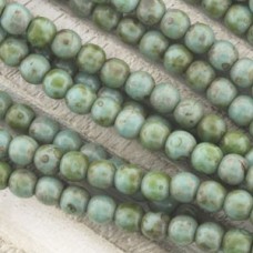 4mm Czech Round Druk Beads - Opaque Turquoise Picasso