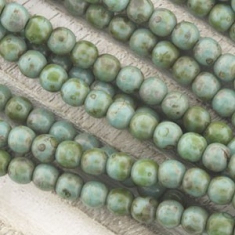 4mm Czech Round Beads - Opaque Turquoise Picasso - Pack of 50